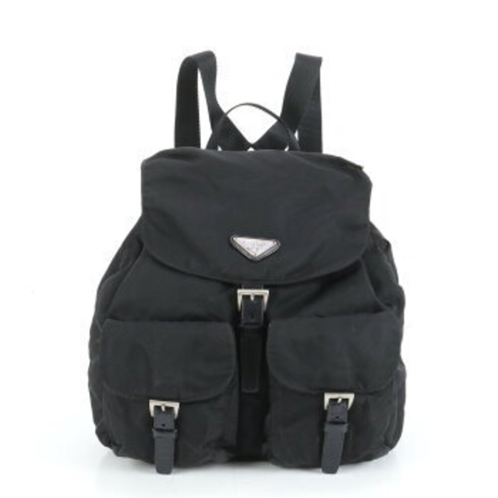 Prada Tessuto leather backpack triangle logo black MEM